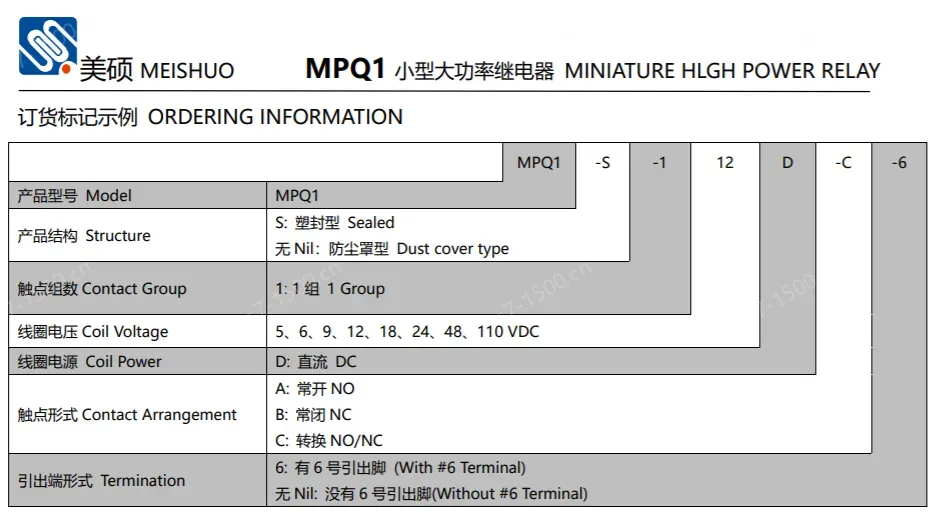 Meishuo MPQ1 Miniature Electromagnetic Relay 4-Pin High Power 30A 240VAC 30VDC 12V Sealed Relays