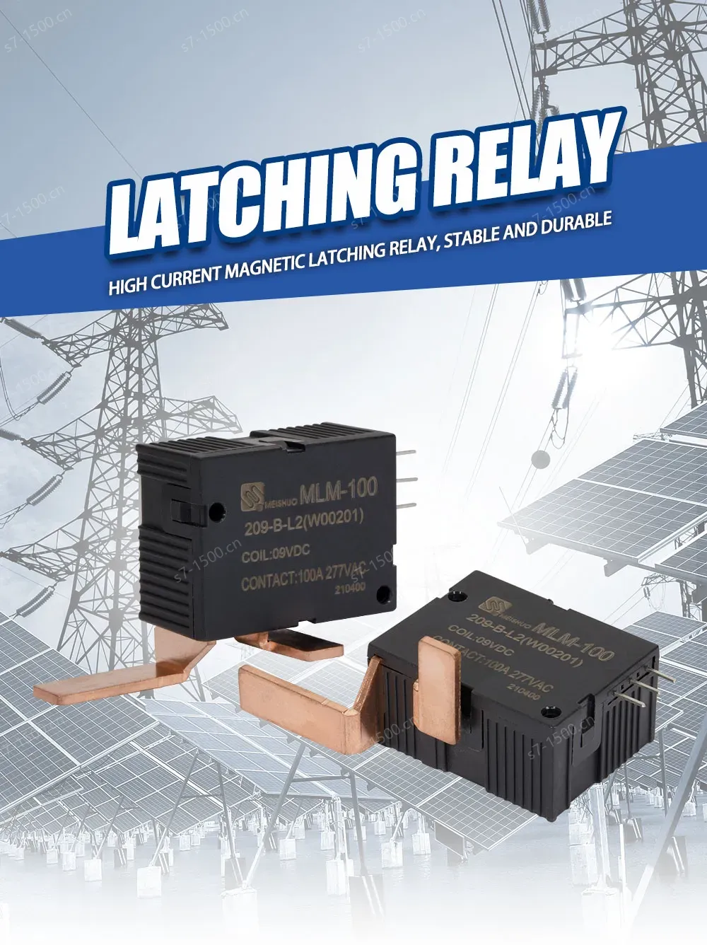 Meishuo MLM-100-209-B-L2 High Power 100A Bistable Latching Relay Miniature Size High Power Contact 9V Coil Switching