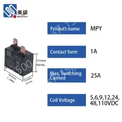Meishuo MPY-S-112-A 24VDC 4 Pin Micro Mini Electromagnetic Power PCB Relay 12VDC Sealed Protection for Air Conditioner