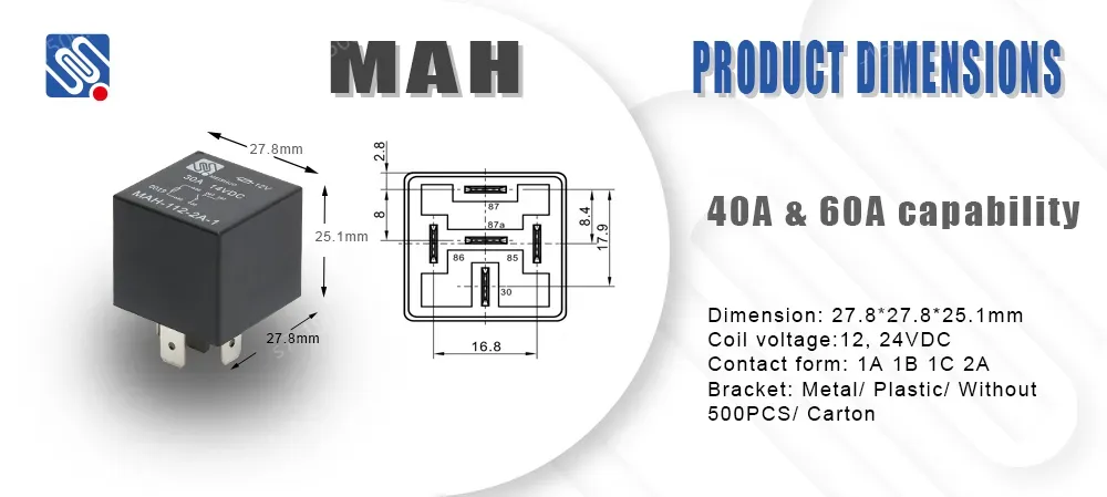 Meishuo MAH 12V/24V Miniature General Purpose Auto Car Relay 40A Electromagnetic Relay JD1914 Universal 4 Pin/5 Pin Sealed